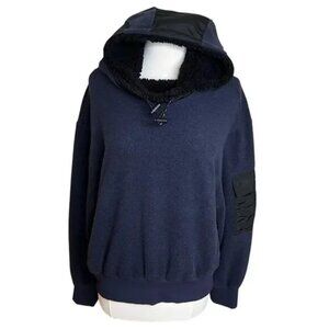 Women's Alo Yoga Pullover‎ Hoodie Sz Medium Dark Blue Chill Fleece Sherpa Hood